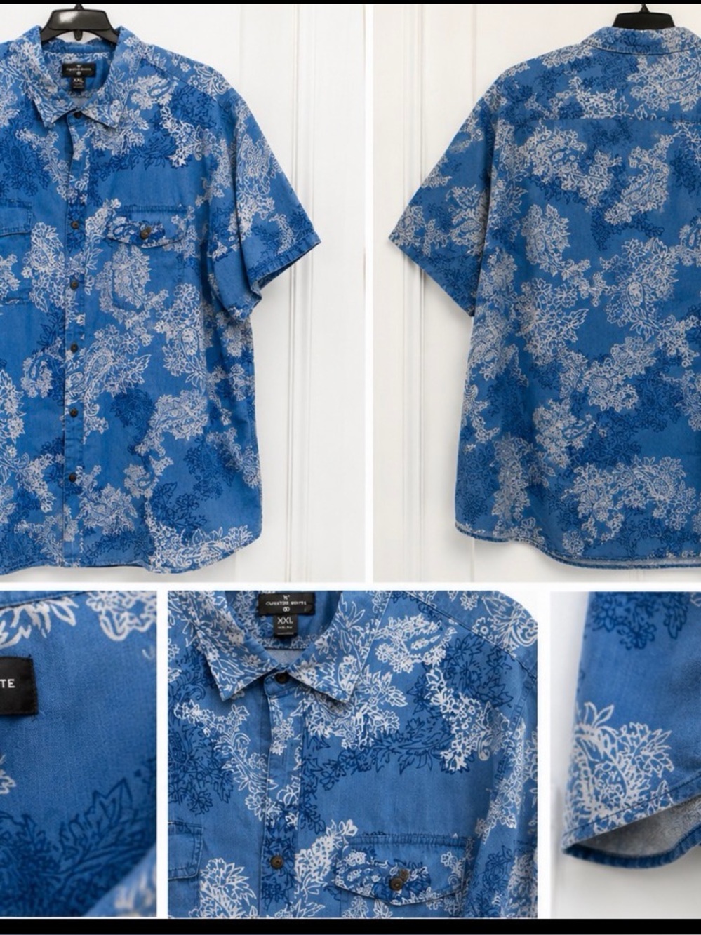 Classic Blue Floral Short-Sleeve Button-Down Shirt